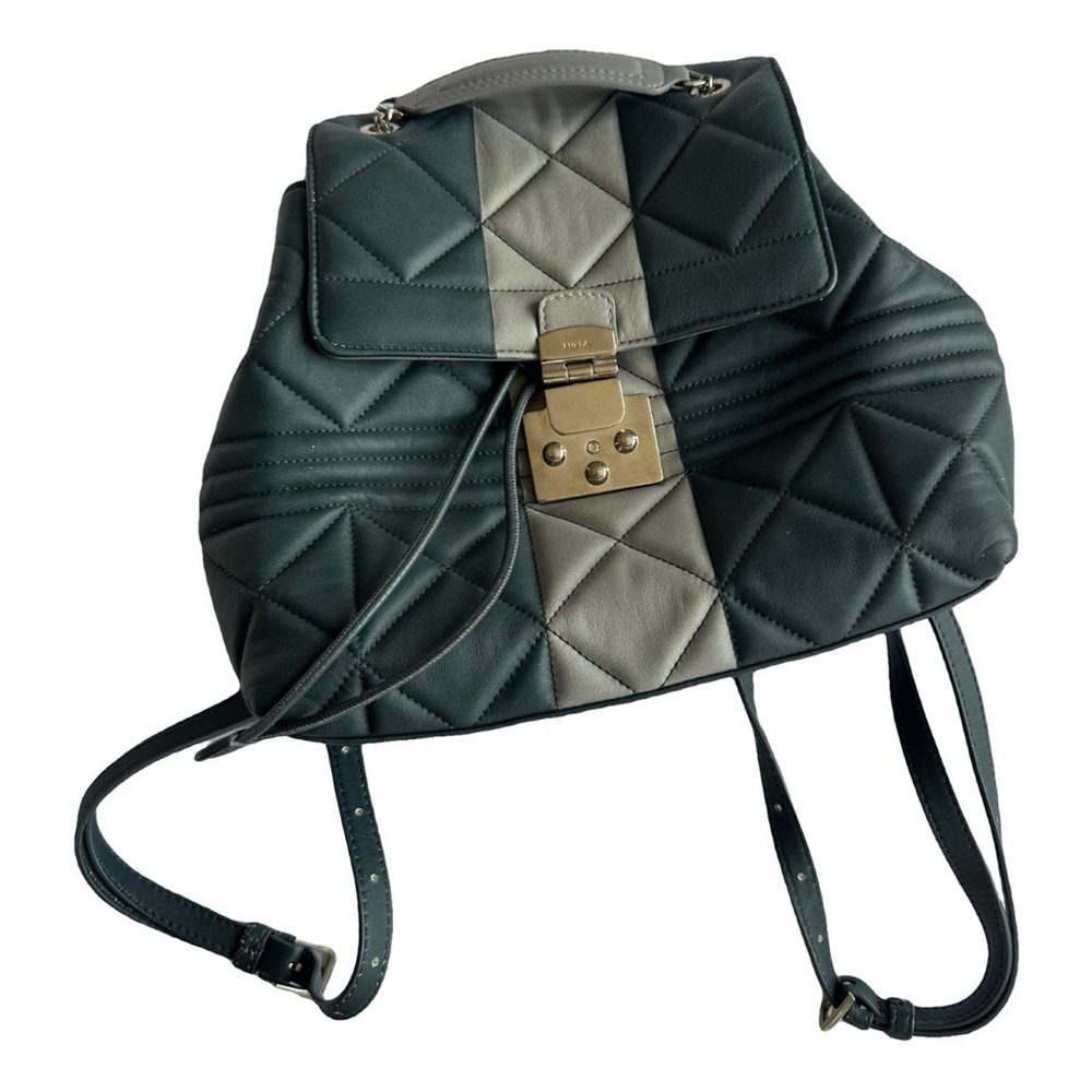 Furla Black and Gray Quilted Backpack with Gold Accents NWOT